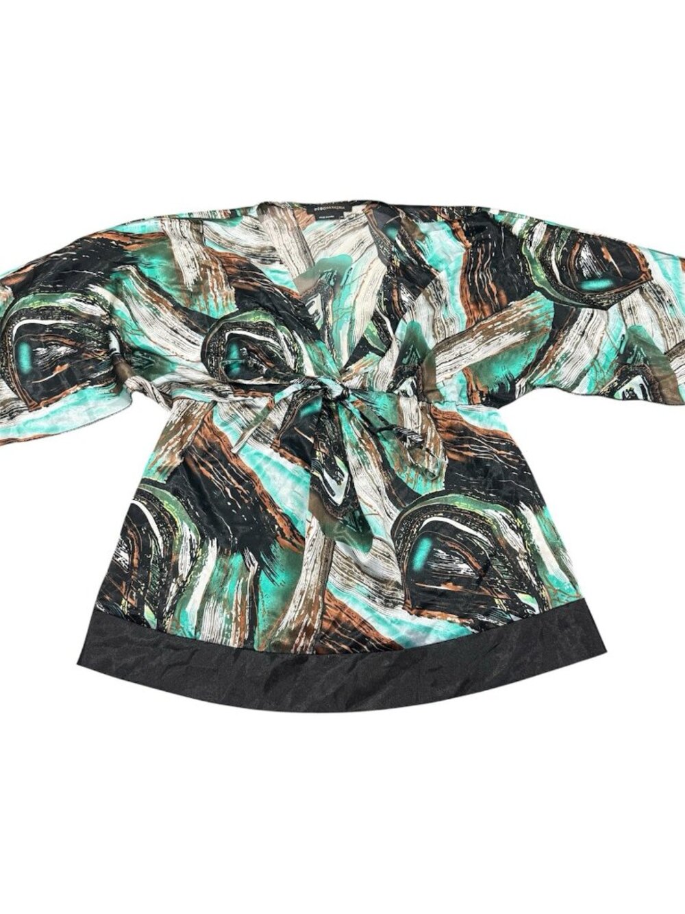 BCBG MAXAZRIA Tunic Top Flutter Sleeves Tie Abstract Green Size XS